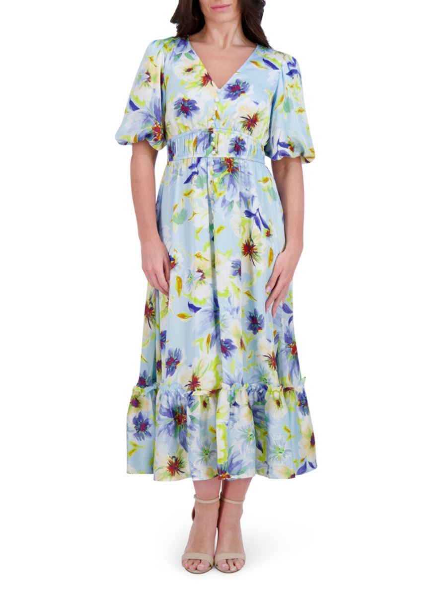 

Платье миди из шифона с цветочным принтом А-силуэта Kensie, цвет Light Blue Multicolor