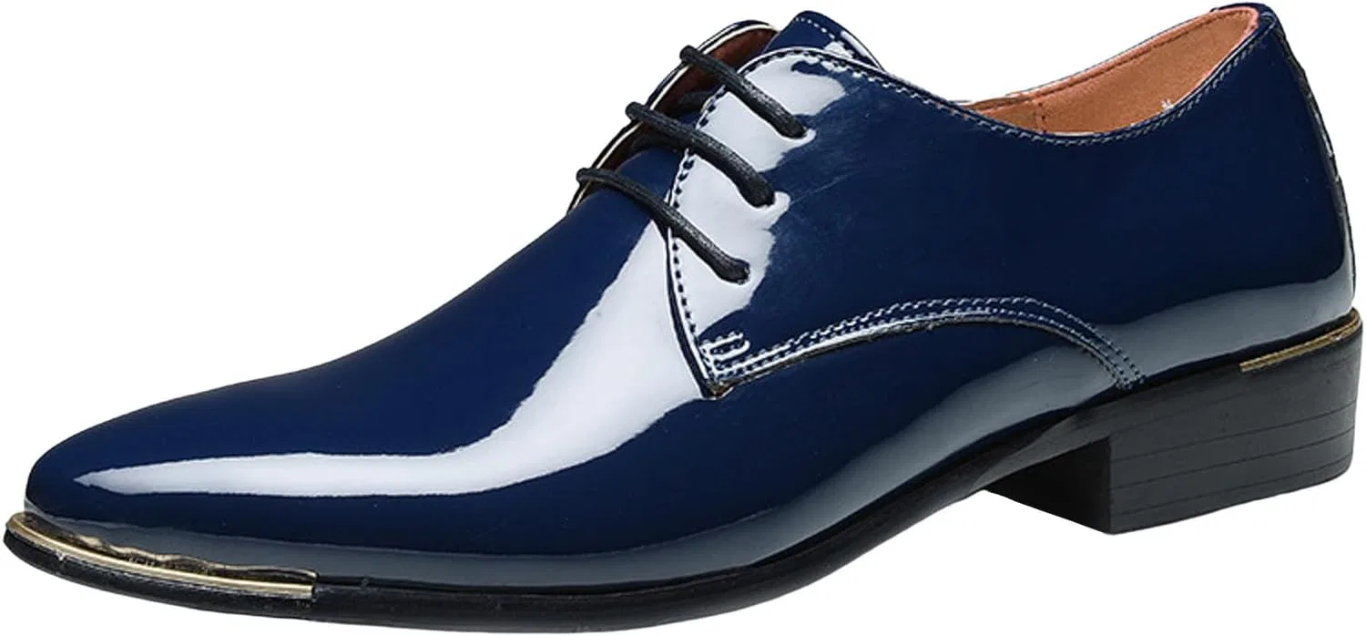 Мужские дышащие кожаные туфли Generisch с острым носком, лоскутным дизайном и шнуровкой, Blue