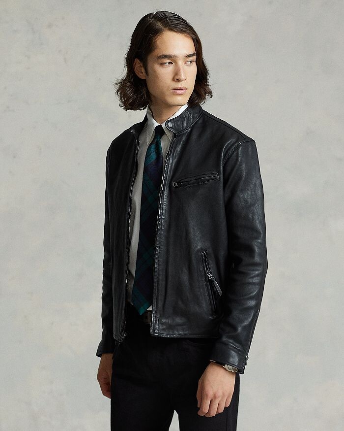 Кожаная куртка-гонщик Polo Ralph Lauren из овечьей кожи, черный — фото 3