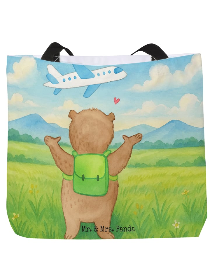

Mr. & Mrs. Panda Сумка-шоппер с изображением медведя и самолета, без слогана, белого цвета