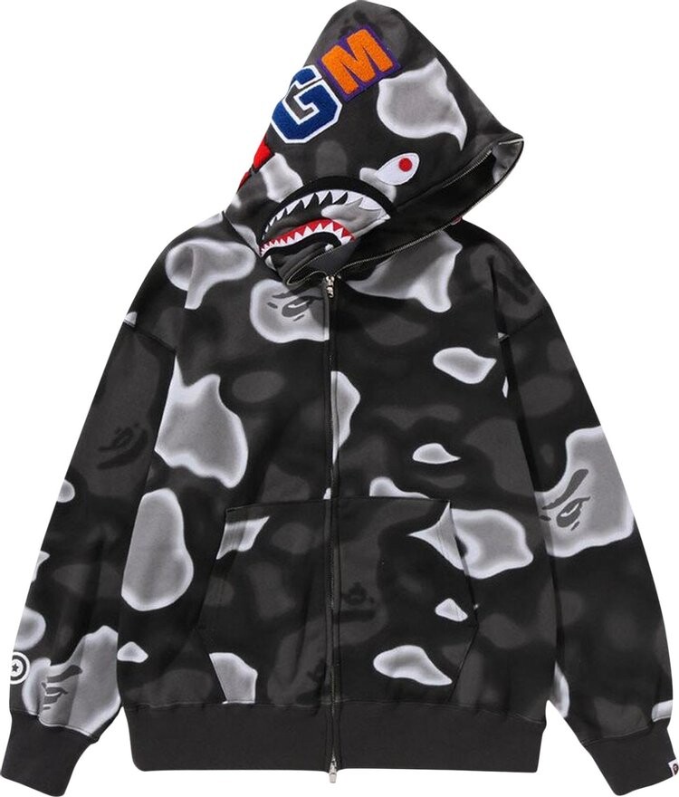 

Худи BAPE Liquid Camo Shark Relaxed Fit Full Zip 'Black', черный