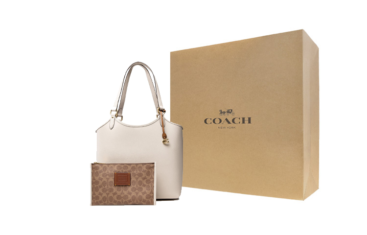 

COACH Кожаная сумка комбо Сумка тоут Шоппер Плечевая сумка большого размера женская белая