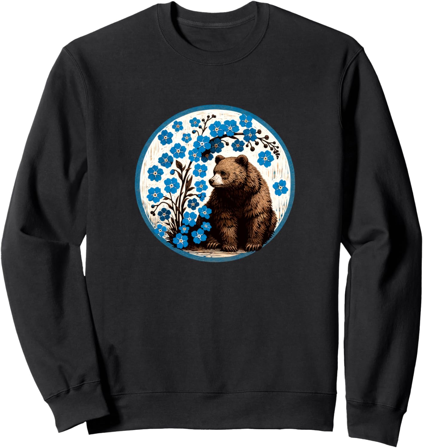 

Толстовка с изображением бурого медведя и незабудок Cat Snugg, черный