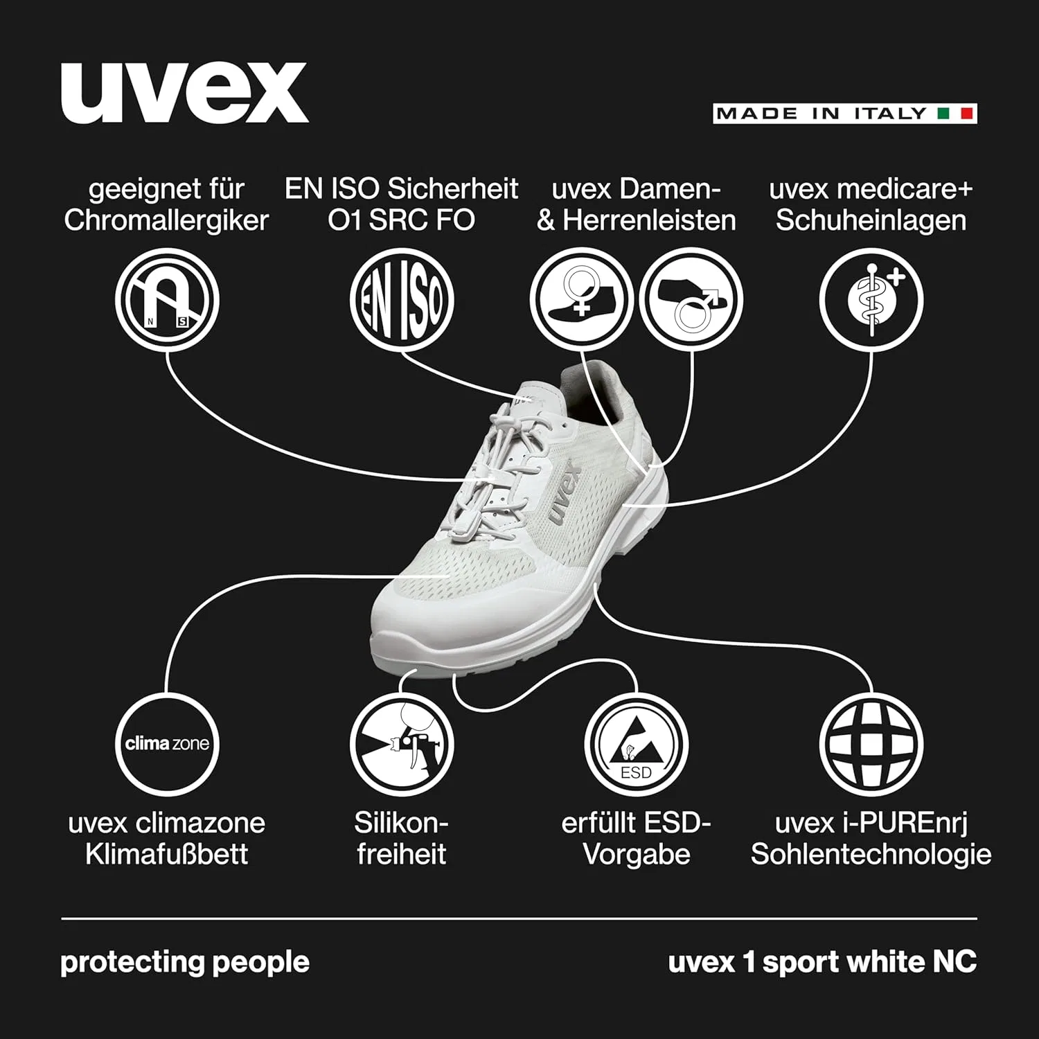Uvex 1 Sport White NC - Рабочая обувь для отдыха и работы - Мягкая, дышащая и амортизирующая — фото 3
