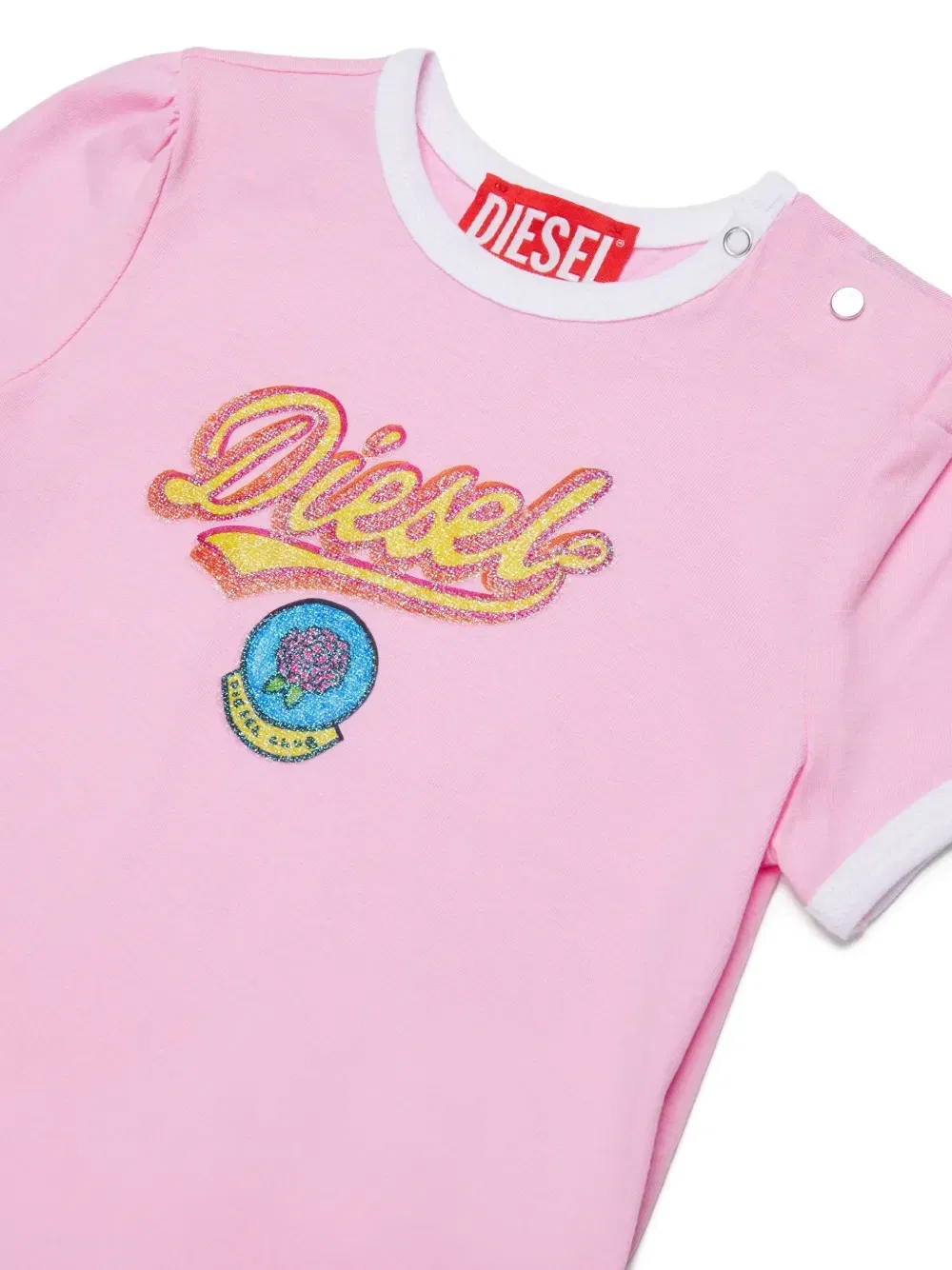 Футболка с логотипом и блестками Diesel Kids, розовый — фото 3