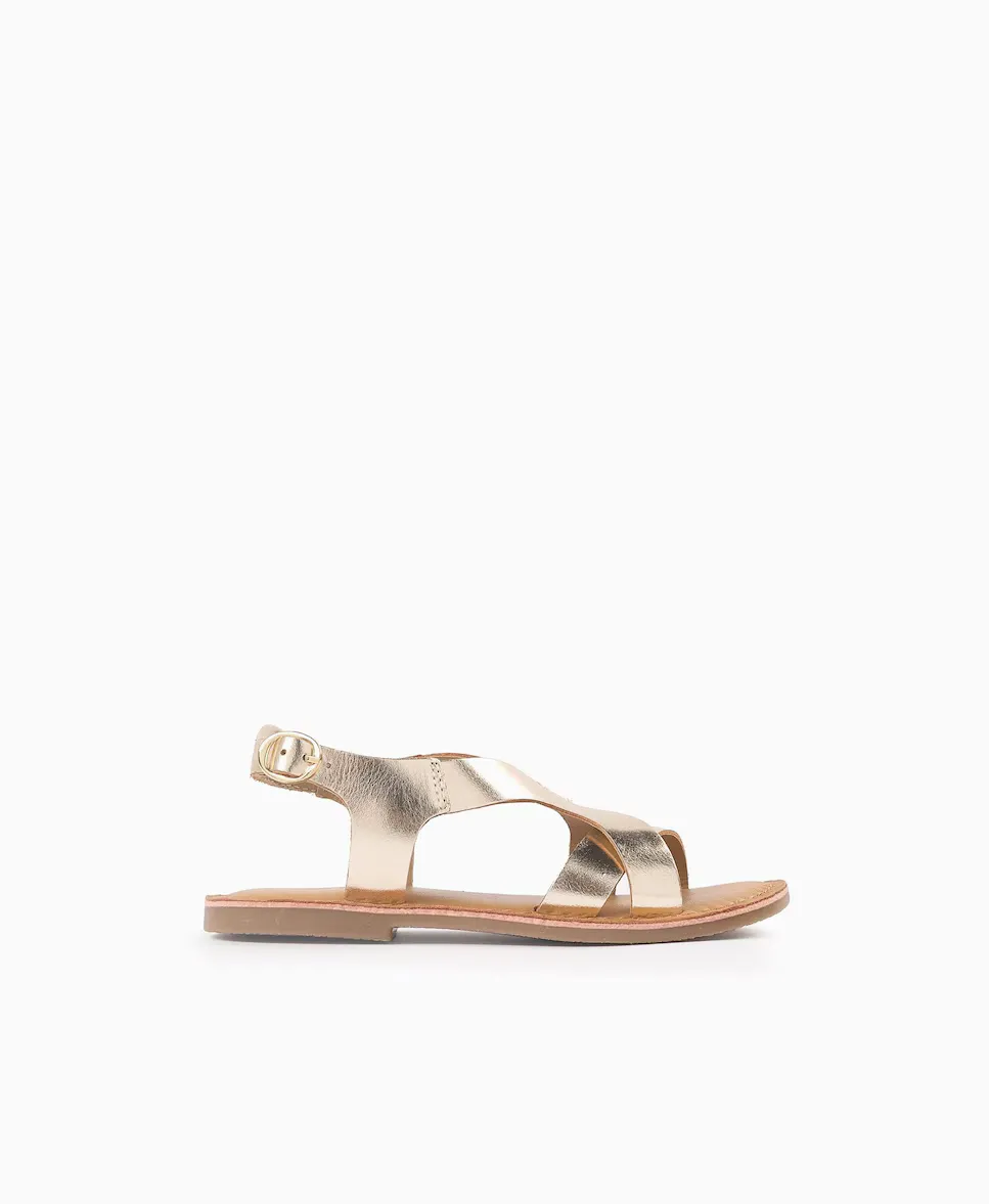 

Открытые босоножки для девочек золотистого цвета кожаная латексная стелька Zippy, золотой