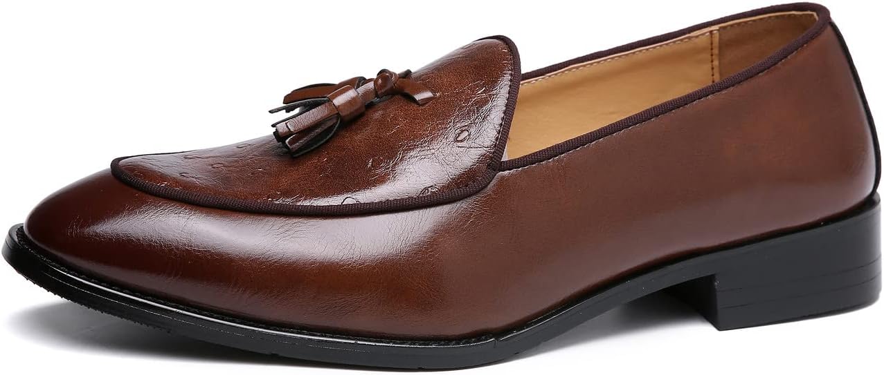 Мокасины Santimon Mens Penny Loafers для повседневной носки, вождения, выпускного и свадьбы, с бахромой, на плоской подошве, черные и коричневые, коричневый — фото 2