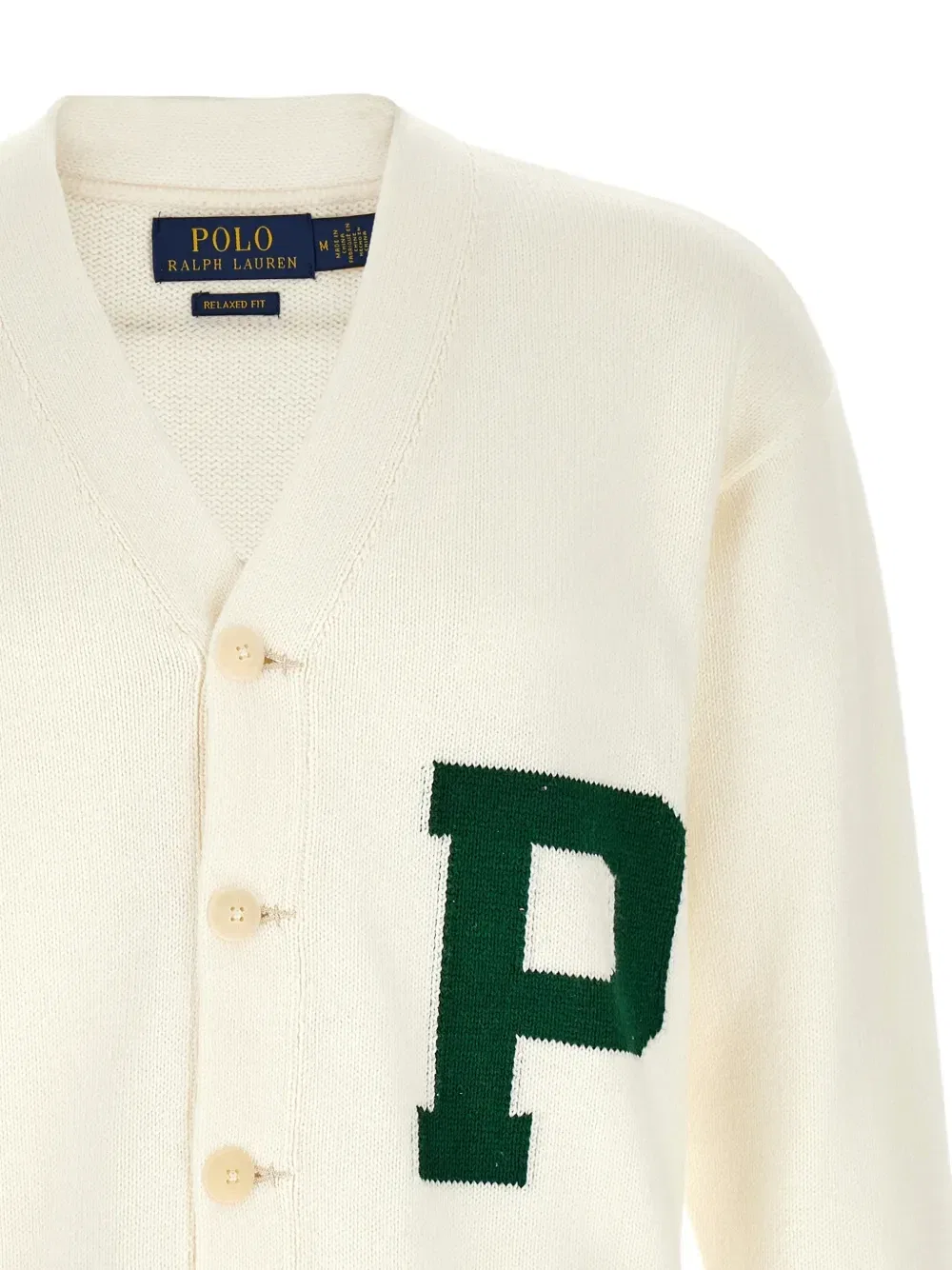 Вязаный кардиган с интарсией в виде букв POLO RALPH LAUREN, бежевый — фото 3