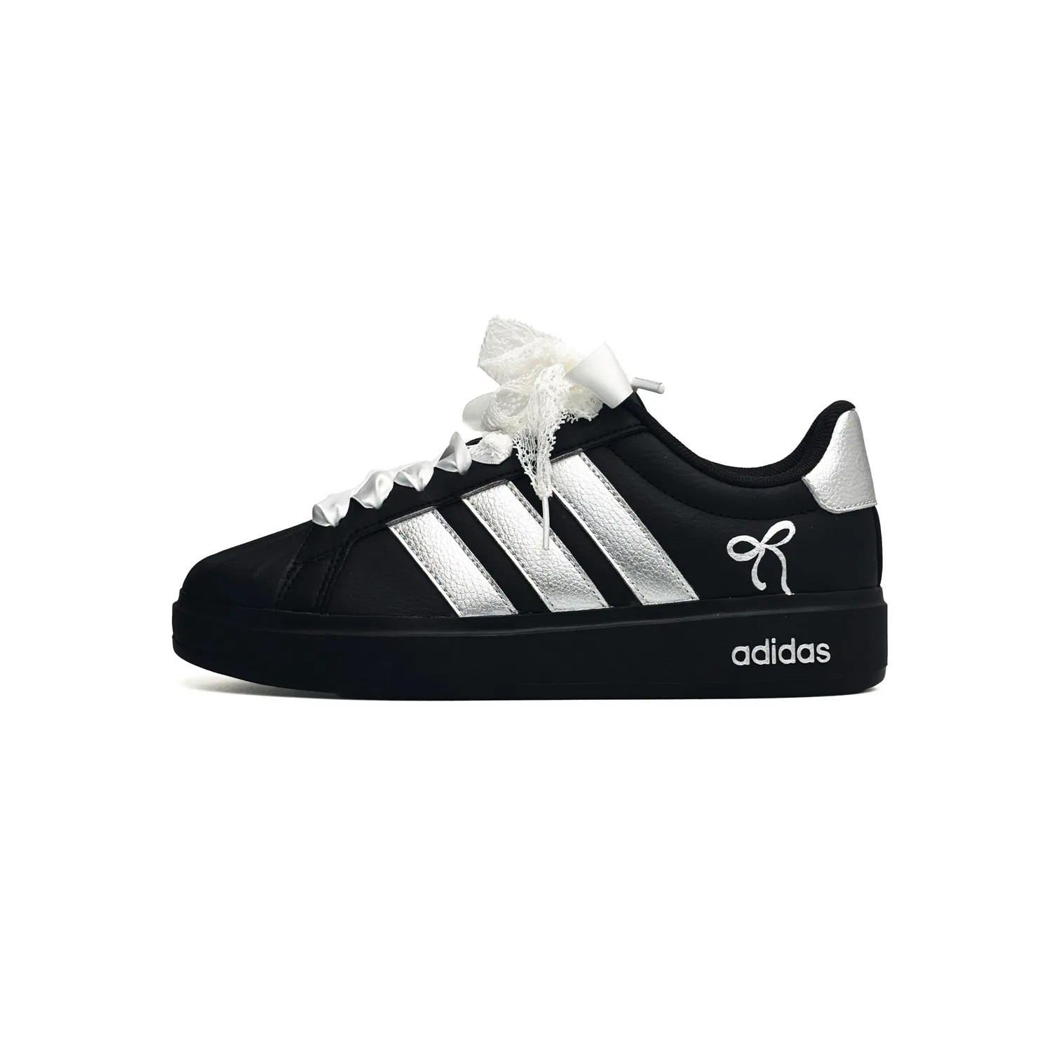 Кроссовки детские Adidas Street Talk Lace Knot черно-серебристые — фото 3