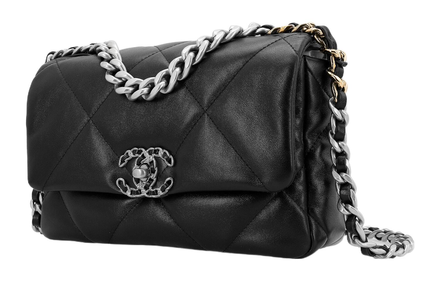 CHANEL Сумка через плечо из овчины маленькая женская черная серебристая — фото 2