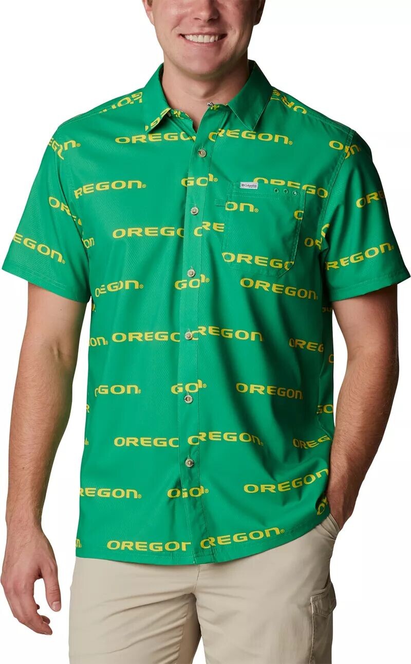 

Мужская зеленая рубашка на пуговицах Columbia Oregon Ducks Super Slack Tide