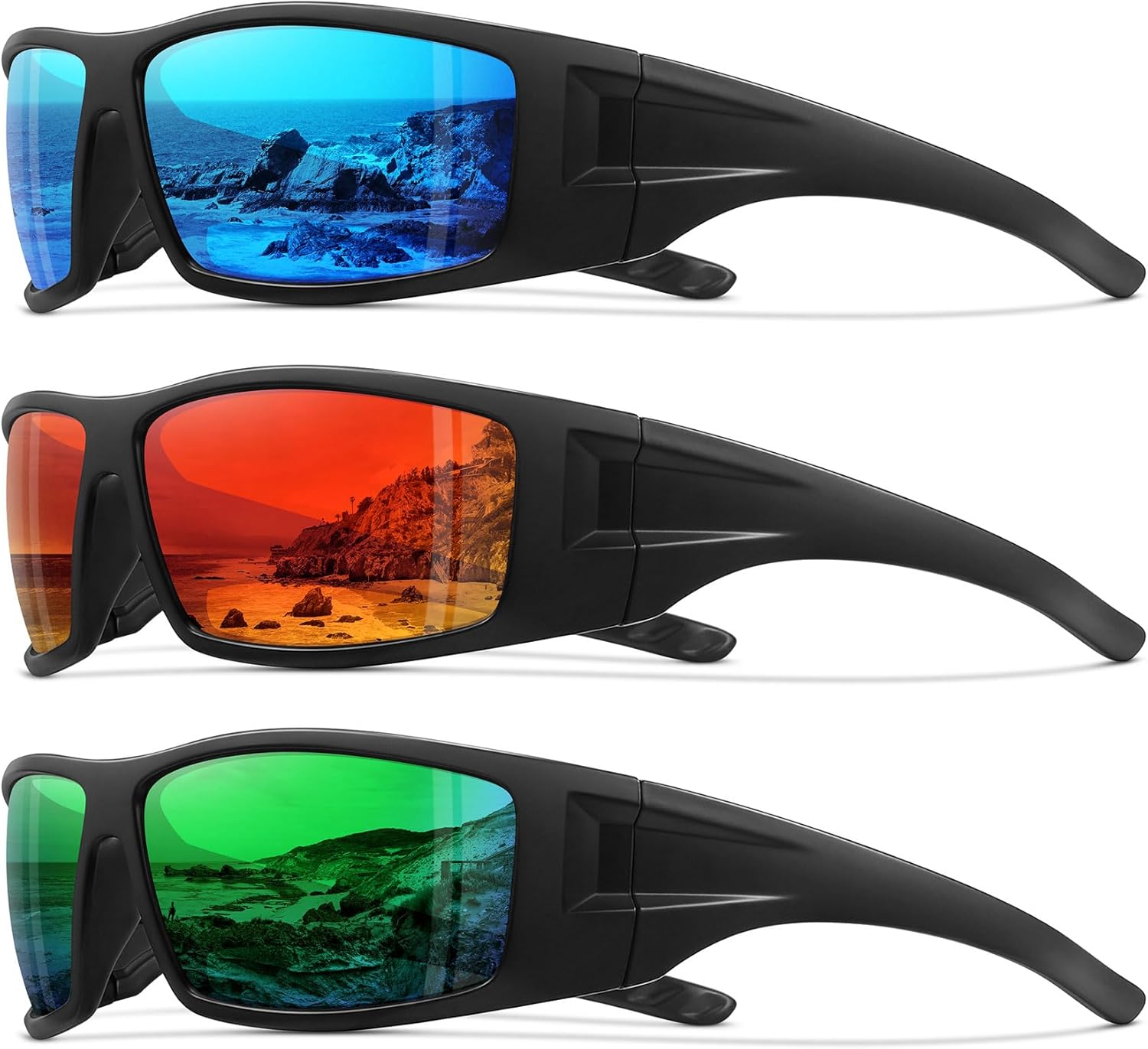 

Поляризованные спортивные солнцезащитные очки для мужчин и женщин, небьющаяся оправа, для велоспорта, рыбалки, обтекаемая форма, защита от УФ-излучения UV400 Ofwin, 3pack-red+blue+green