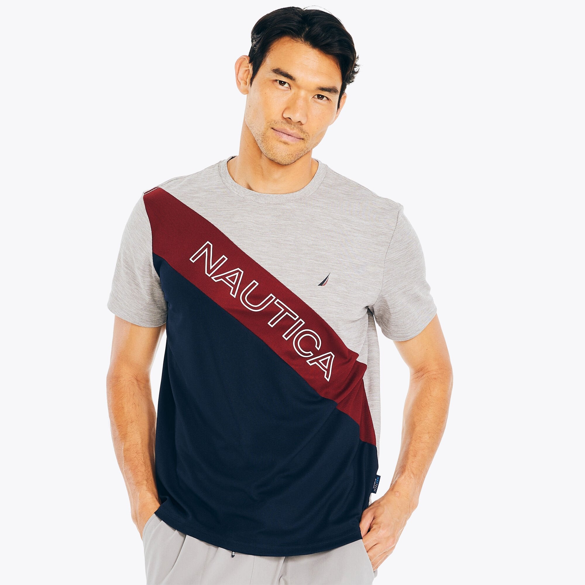 

Футболка Nautica Mens Navtech Colorblock Crewneck, цвет grey heather