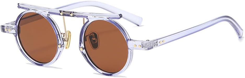 

Круглые солнцезащитные очки в стиле стимпанк для женщин, винтажные, с леопардовым принтом, с защитой от УФ-излучения UV400, очки в стиле хип-хоп для мужчин VFDHN, Purple Tea C4