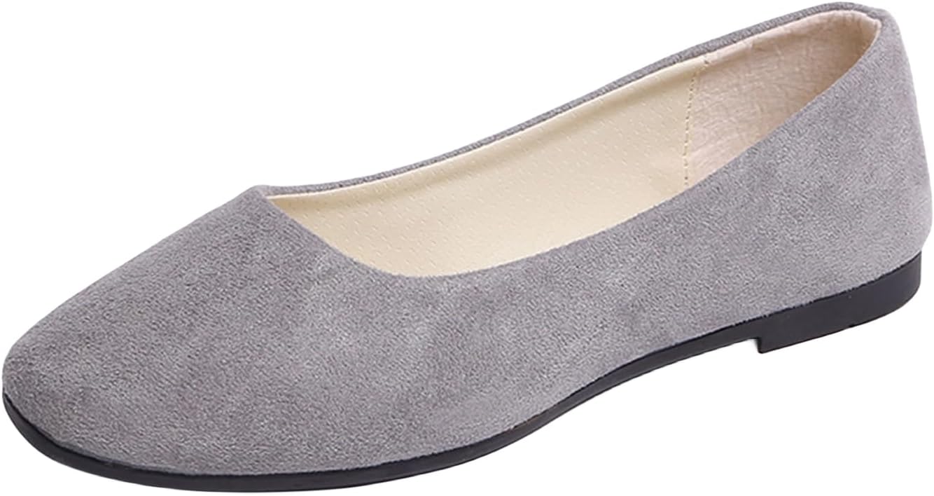 

Женские балетки с квадратным носком, повседневные легкие ходовые туфли, удобные офисные туфли на каждый день, балетки-слипоны, плоские нарядные замшевые лоферы нюдового цвета Movnebyro, серый