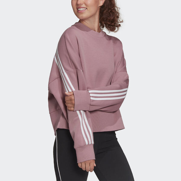 Свитер w fi 3s crew stripe sports round neck pullover long sleeves purple pink hoodie Adidas, бежевый — фото 4