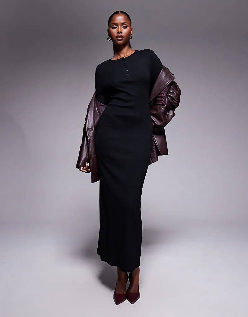 

Платье макси в стиле хенли ASOS DESIGN черного цвета