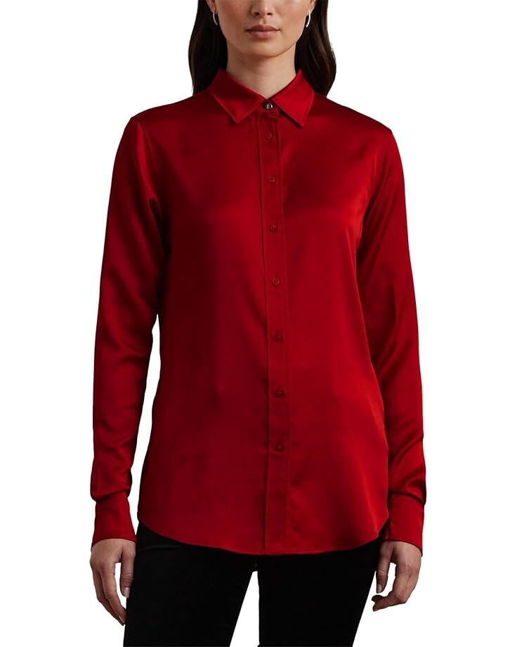 

Рубашка Lauren Ralph Lauren Classic Fit Satin Charmeuse Shirt, цвет Festive Red