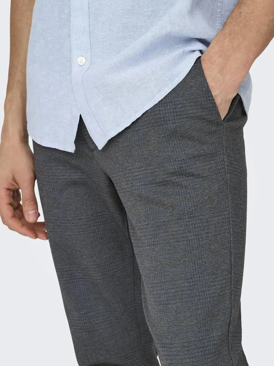 

Брюки-чиносы ONLY & SONS "ONSMARK SLIM CHECK 020920 PANT NOOS", синий