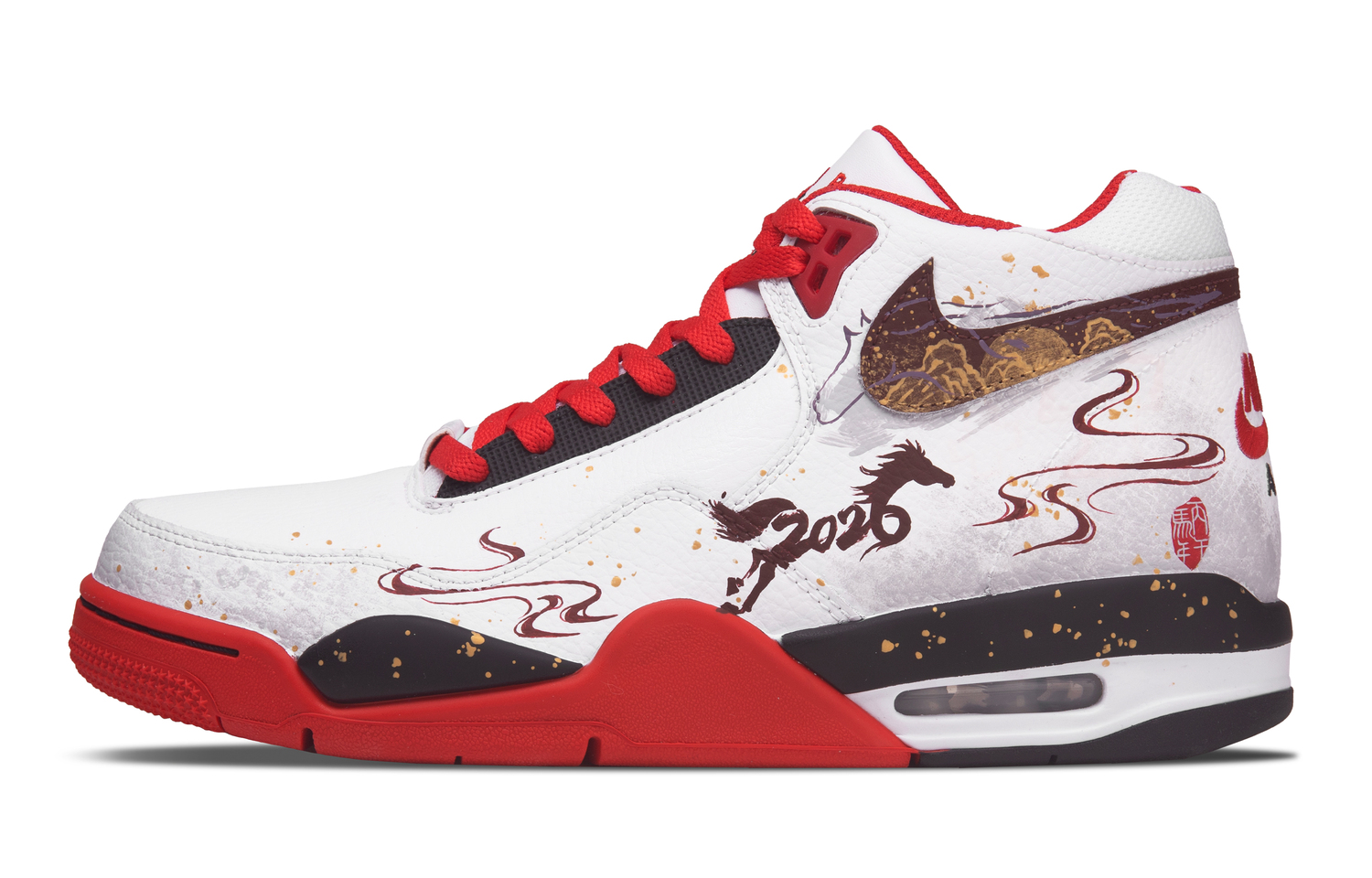 

Кроссовки баскетбольные Mid top Flight Legacy Horse Brings Blessings And Prosperity Abrasion Resistant Vintage мужские Nike, черный белый красный