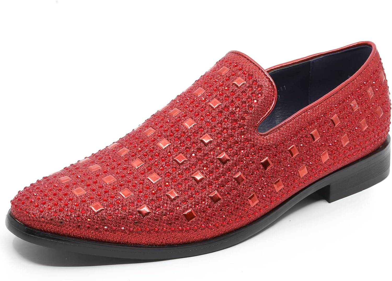 

Мужские винтажные лоферы с заклепками и стразами, дизайнерские классические смокинговые туфли, без шнурков SM-11 Metrocharm, красный