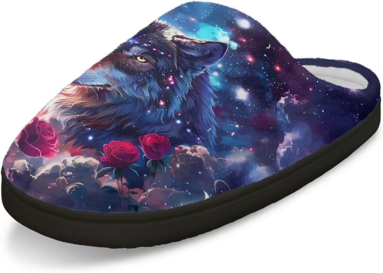 

Домашние тапочки для женщин и мужчин, размеры 4-12, плюшевые, ультрамягкие, уютные, без шнурков Fuojuvelie, Wolf Rose