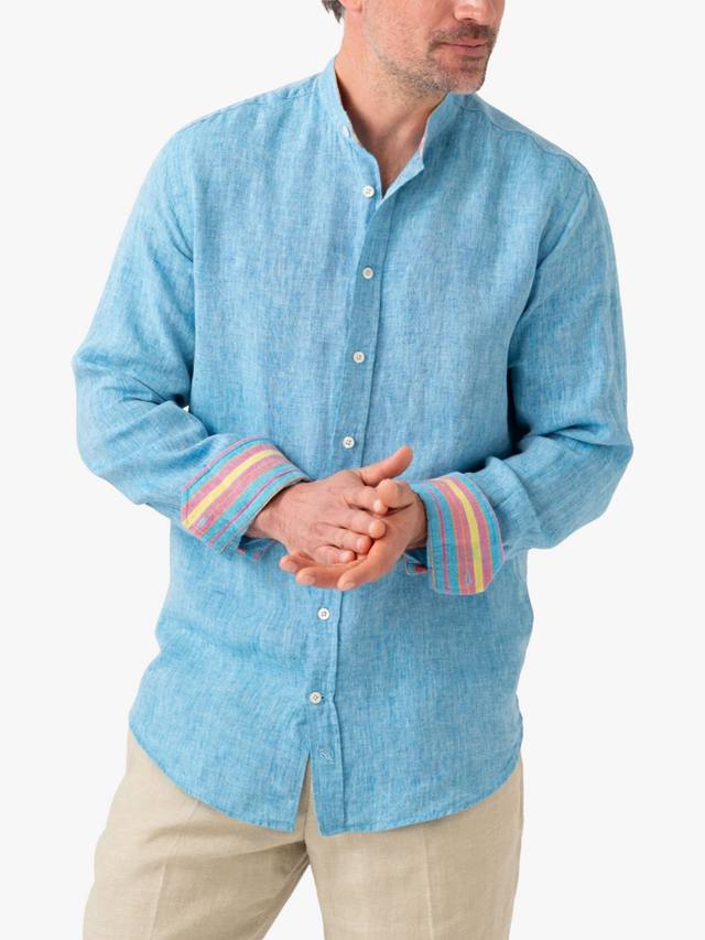 

Льняная полосатая рубашка африканский кикой с воротником гранд KOY, Turquoise