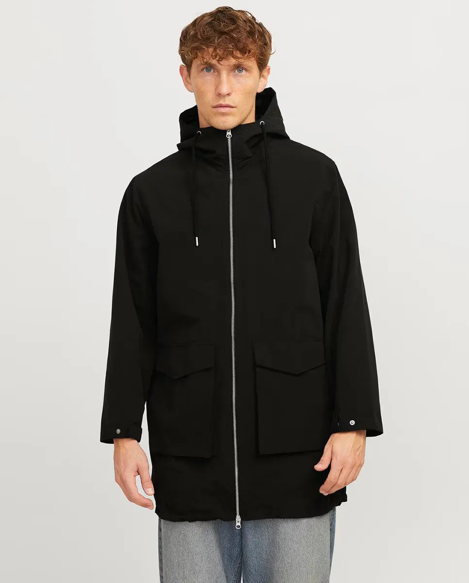 

Мужское длинное пальто с застежкой-молнией Jack & Jones, чёрный