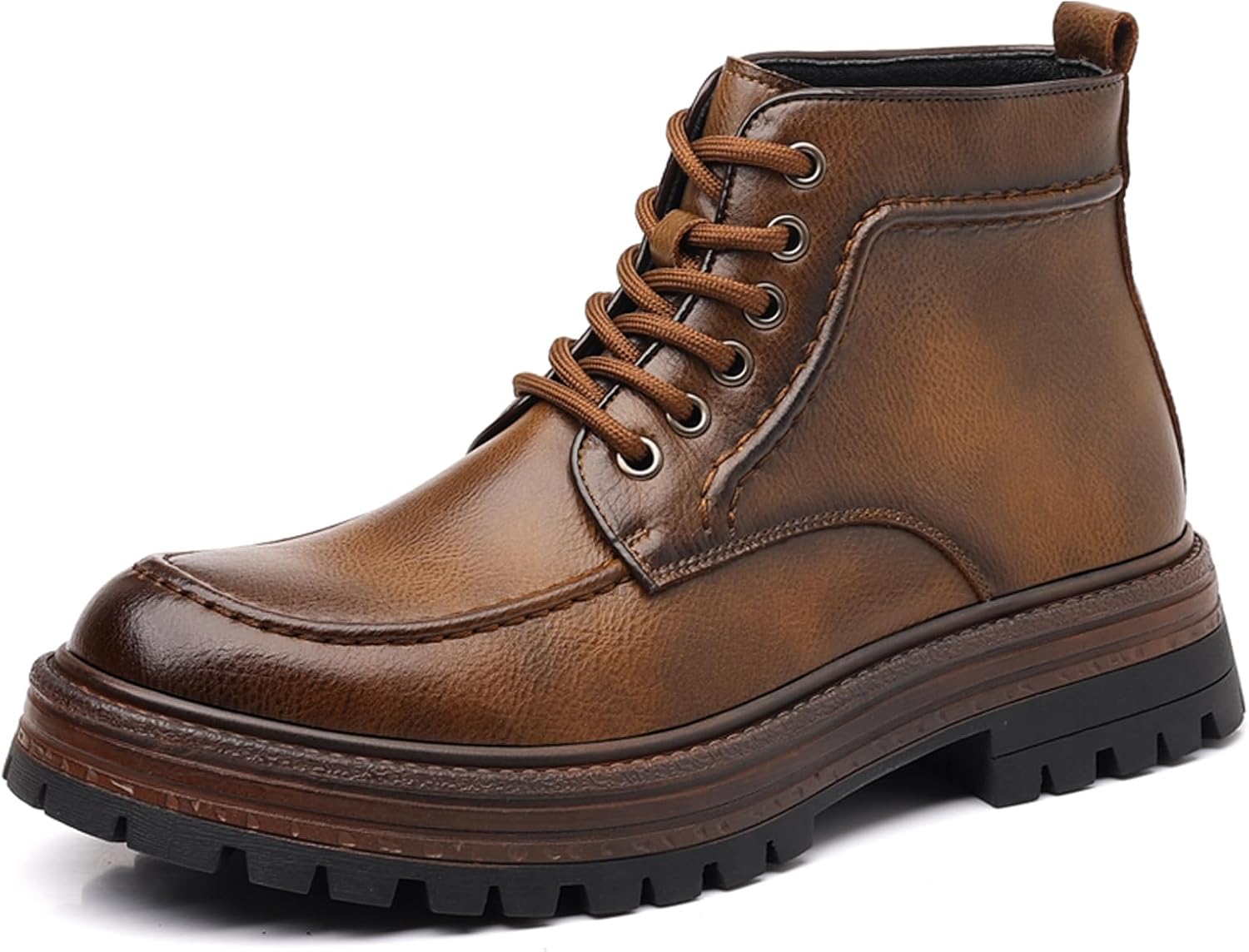 

Мужские кожаные массивные ботинки-чукка на платформе с круглым носком, шнуровкой, утепленные мехом, с рифленой подошвой, водонепроницаемые, противоскользящие, оксфорды, ботильоны в стиле ретро, модные мотоциклетные Ptnoka, коричневый