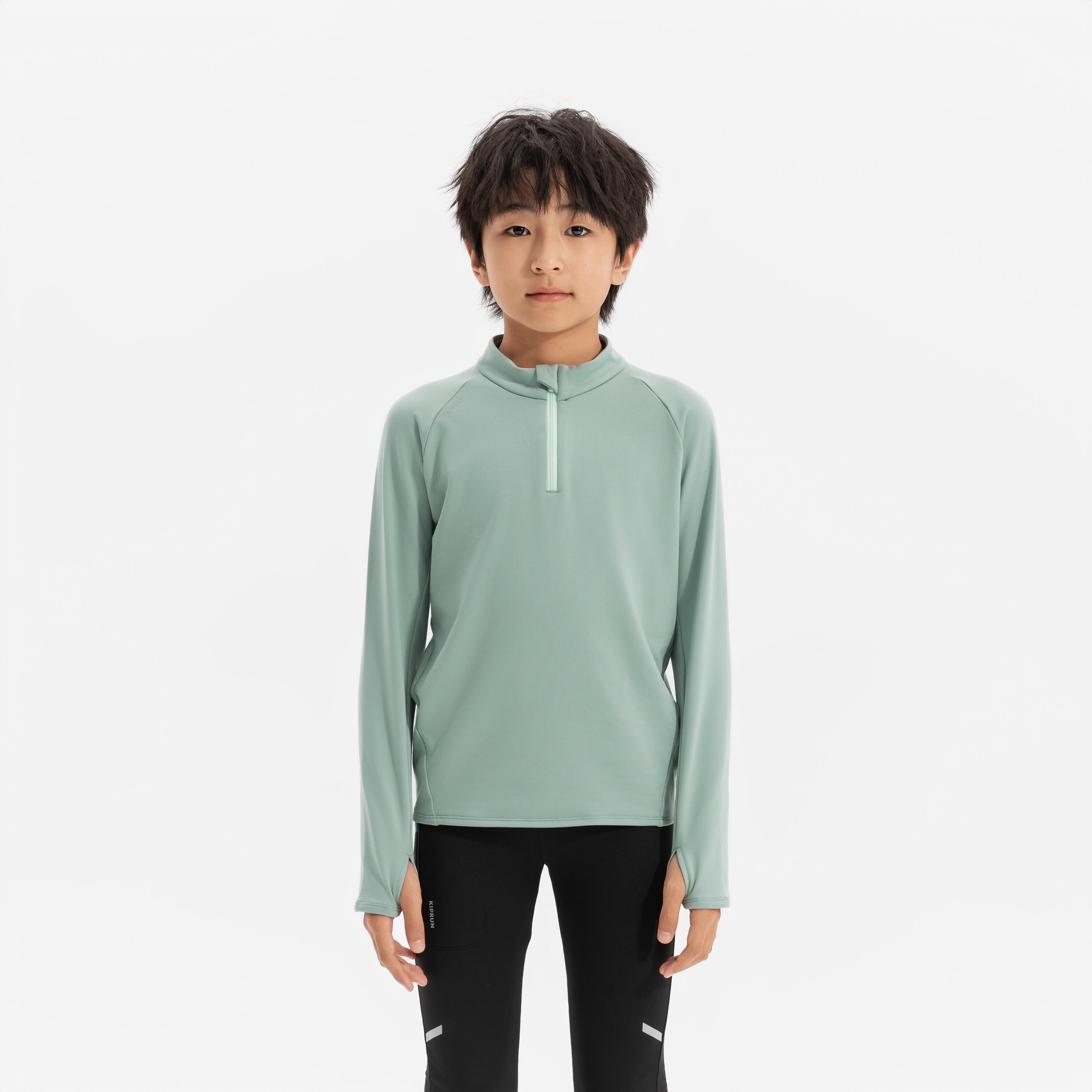 

Детская тёплая футболка для бега с длинным рукавом Kiprun — зелёная