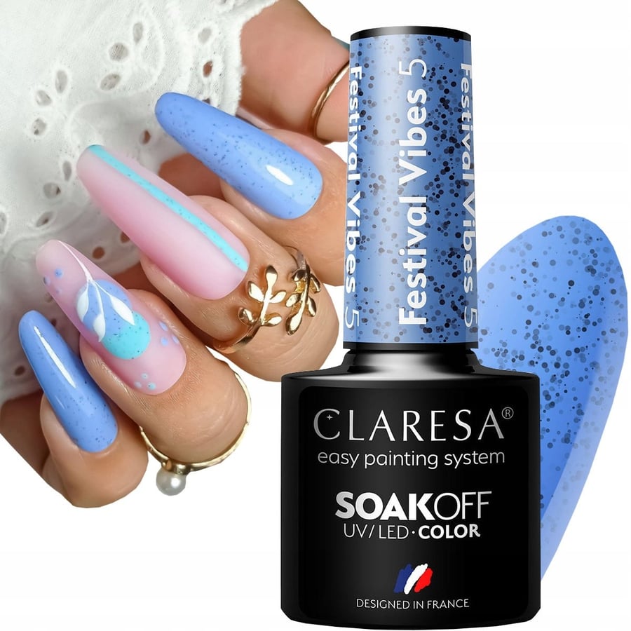 

Claresa Festival Vibes 5 Hybrid Nail Polish Hybrid Blue Dots Puderek