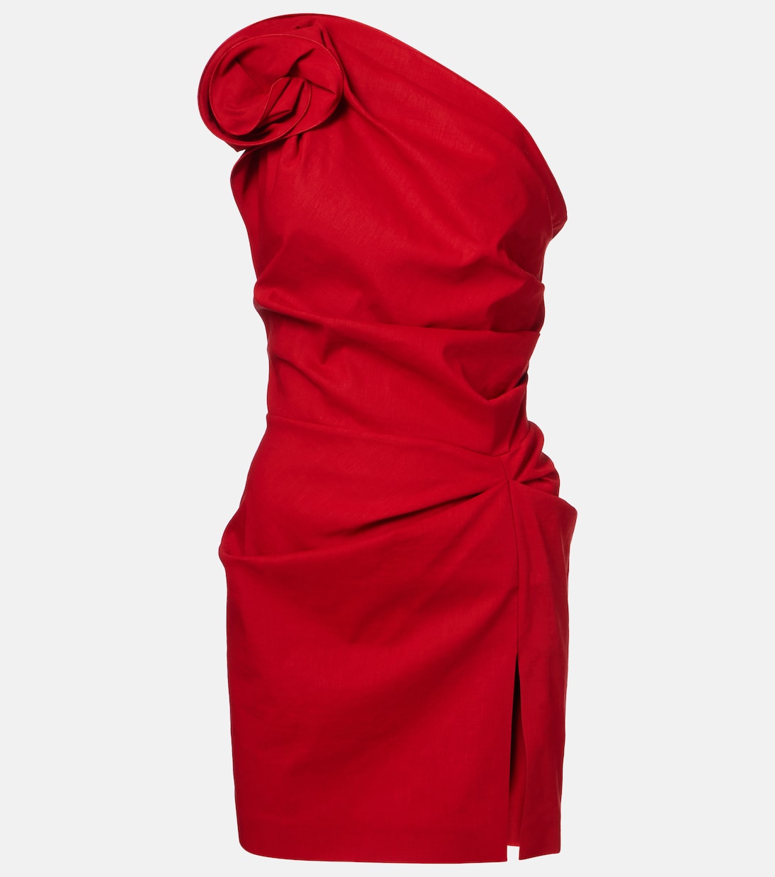 

Мини-платье на одно плечо со сборками и цветочной аппликацией Magda Butrym, красный