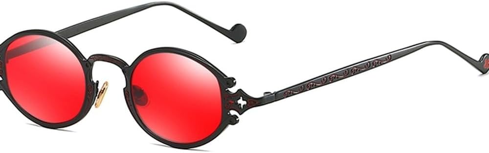 

Мужские овальные солнцезащитные очки в стиле панк, красные, женские солнцезащитные очки в стиле ретро, ​​круглые, золотистая, черная металлическая оправа, защита от ультрафиолета UV400 WNCKSQ, Black With Red