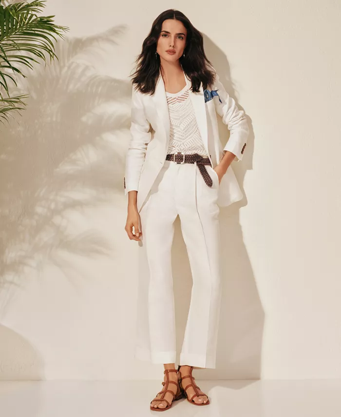 

Женские широкие брюки со складками из льняного твила Lauren Ralph Lauren, белый