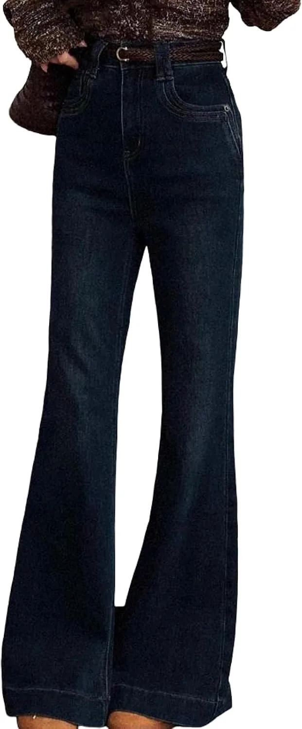 Женские джинсы Flared Denim High Waist Vintage с поврежденным подолом и боковыми карманами