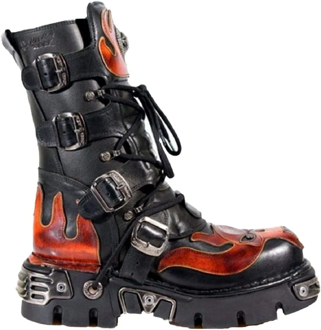New Rock M107-S1 Черные ботинки с изображением красного черепа, байкерские ботинки с юбкой