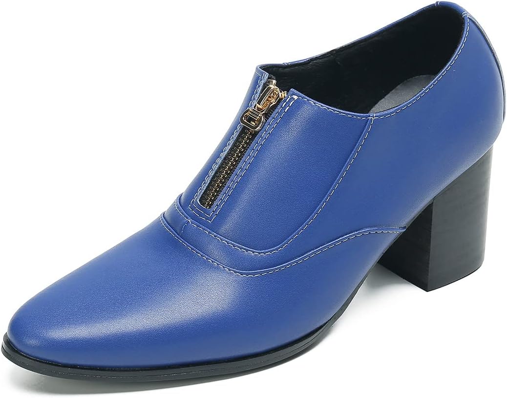 

Мужские лоферы Santimon с насосом, без шнурков, для вечеринок, повседневные кожаные туфли, модные, западного стиля, на вечеринку, свадьбу, диско, на каблуке с молнией, для мужчин и мальчиков, синий