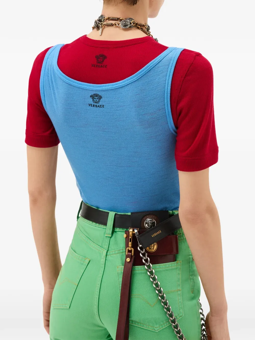Топ в рубчик Versace, синий — фото 3