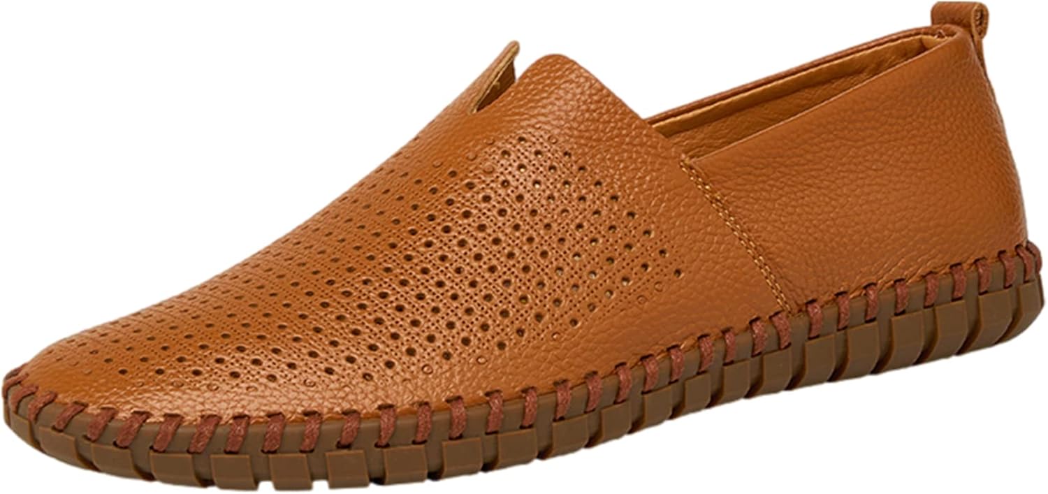 

Мужские лоферы из натуральной кожи, мягкая подошва ручной работы, летние слипоны с вырезами для повседневной и автомобильной езды Jamron, Brown Hollowed