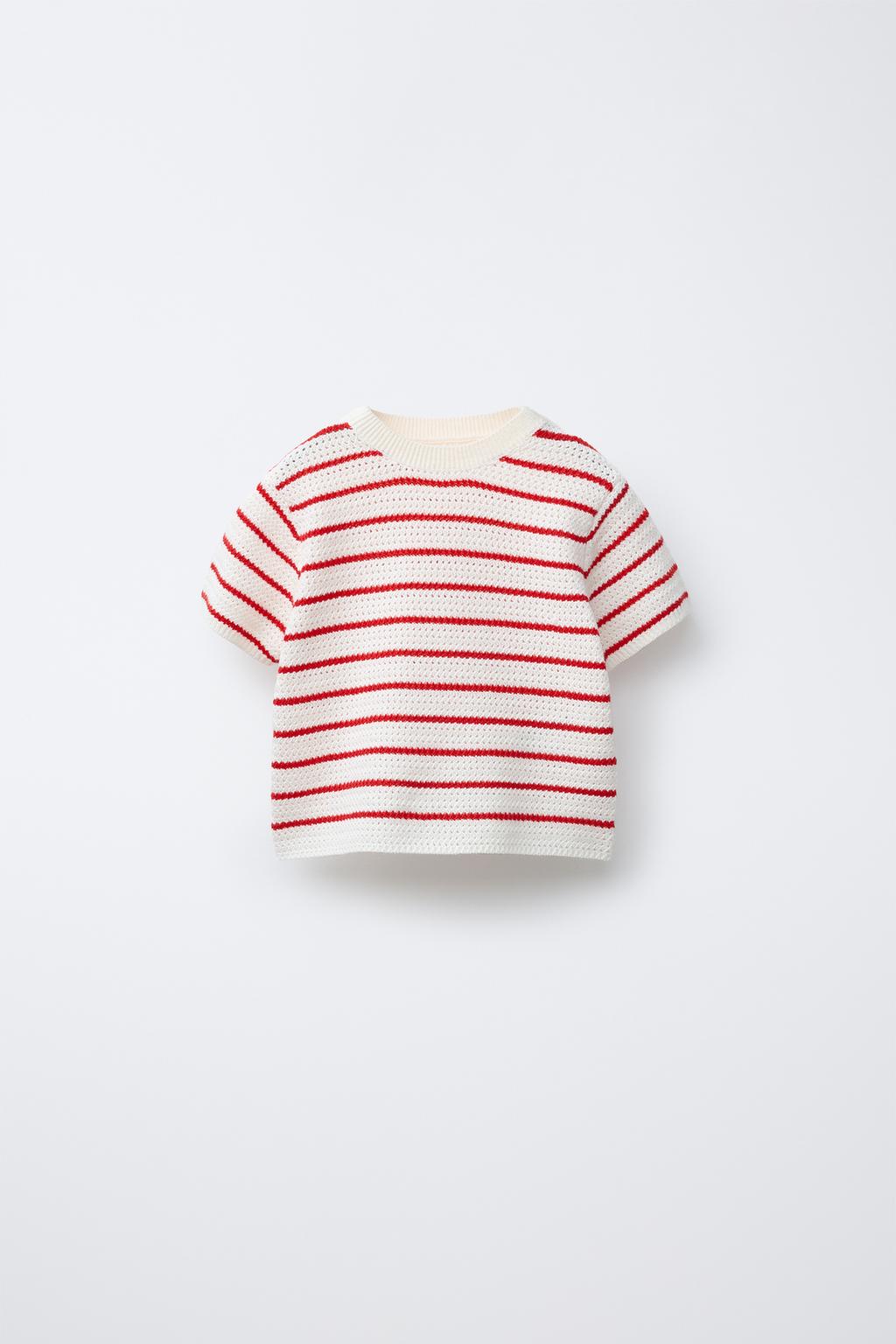 

Вязаный свитер в полоску ZARA, цвет Ecru/Red