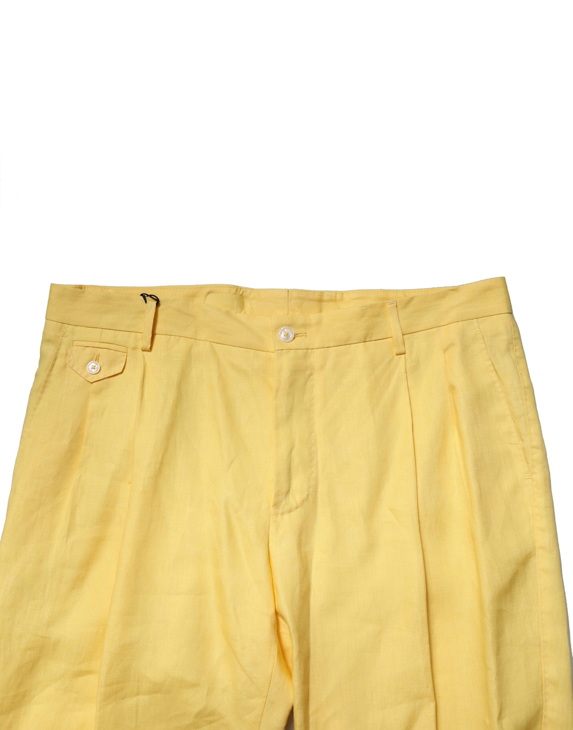 Желтые льняные зауженные брюки для мужчин Dolce & Gabbana, Yellow — фото 4
