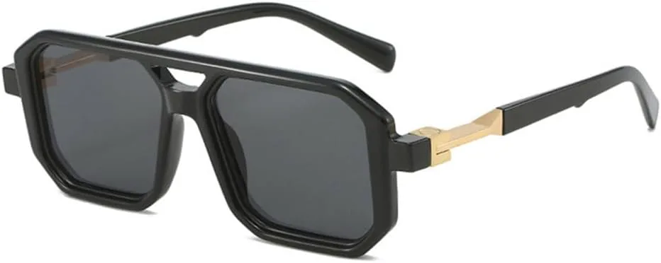 

Солнцезащитные очки Double Bridges Square 2027 для женщин, модные градиентные очки с защитой от УФ-излучения UV400, ретро-очки Polygon для мужчин MTZJH, Black Gray