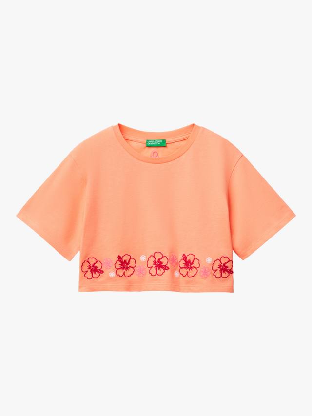 

Детская футболка с цветочным принтом Benetton, Peach
