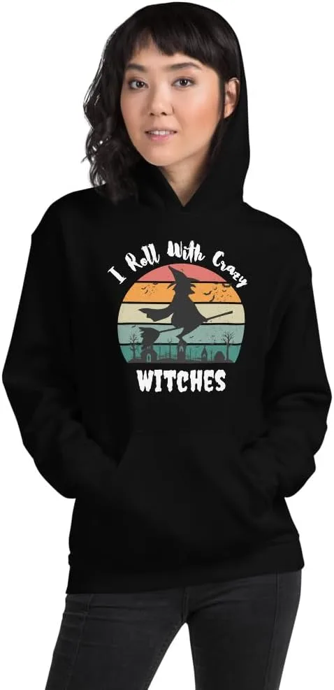 Толстовка с капюшоном "I Roll With Crazy Witches" для Хэллоуина Generic, черный