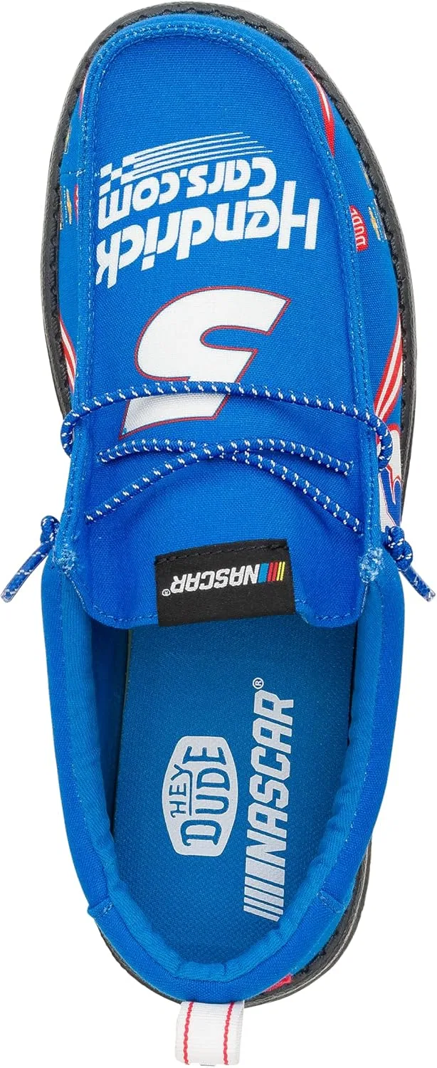 Мужские удобные легкие лоферы HEYDUDE X NASCAR без шнурков, Electric Blue Black — фото 2