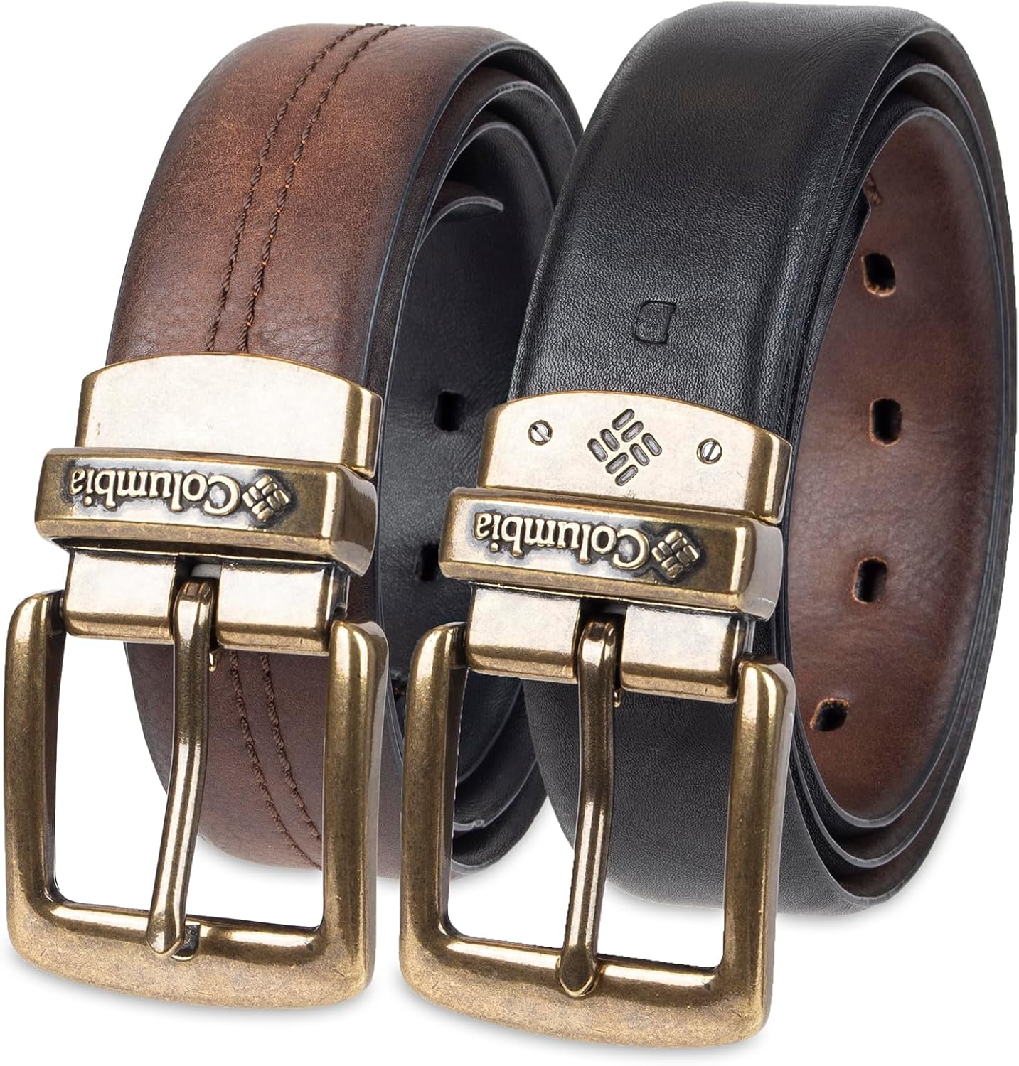 

Columbia мужской 2-в-1 реверсивный повседневный кожаный ремень для универсального повседневного стиля, Brown/Black Stretch