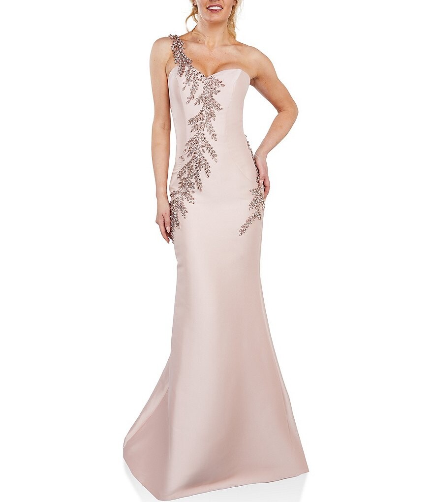 

Terani Couture Платье на одно плечо без рукавов, расшитое бисером, розовый