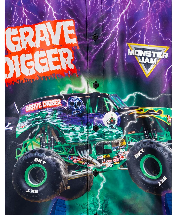 Мужская гавайская рубашка на пуговицах Grave Digger Monster Jam, фиолетовый — фото 2