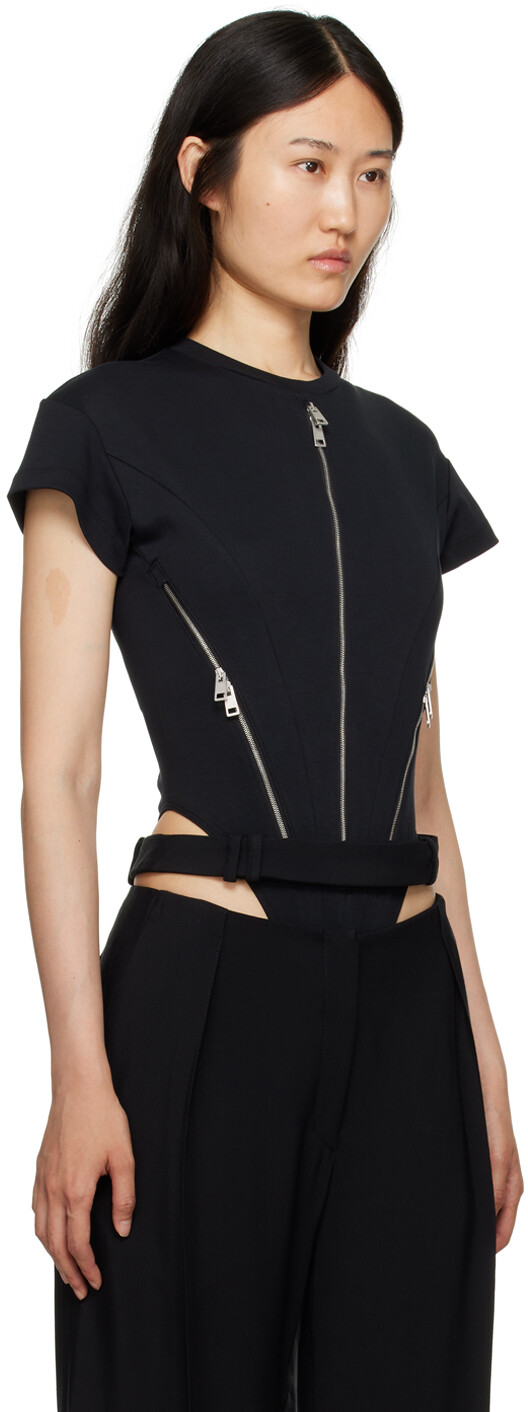 

Черное боди на молнии Mugler