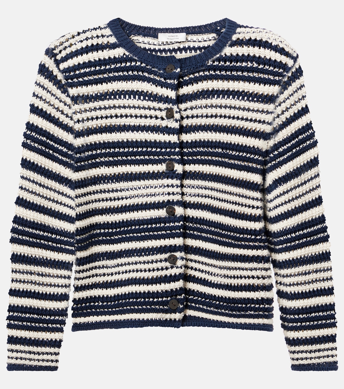 

Открытый вязаный полосатый хлопковый кардиган Vince, Navy/off white